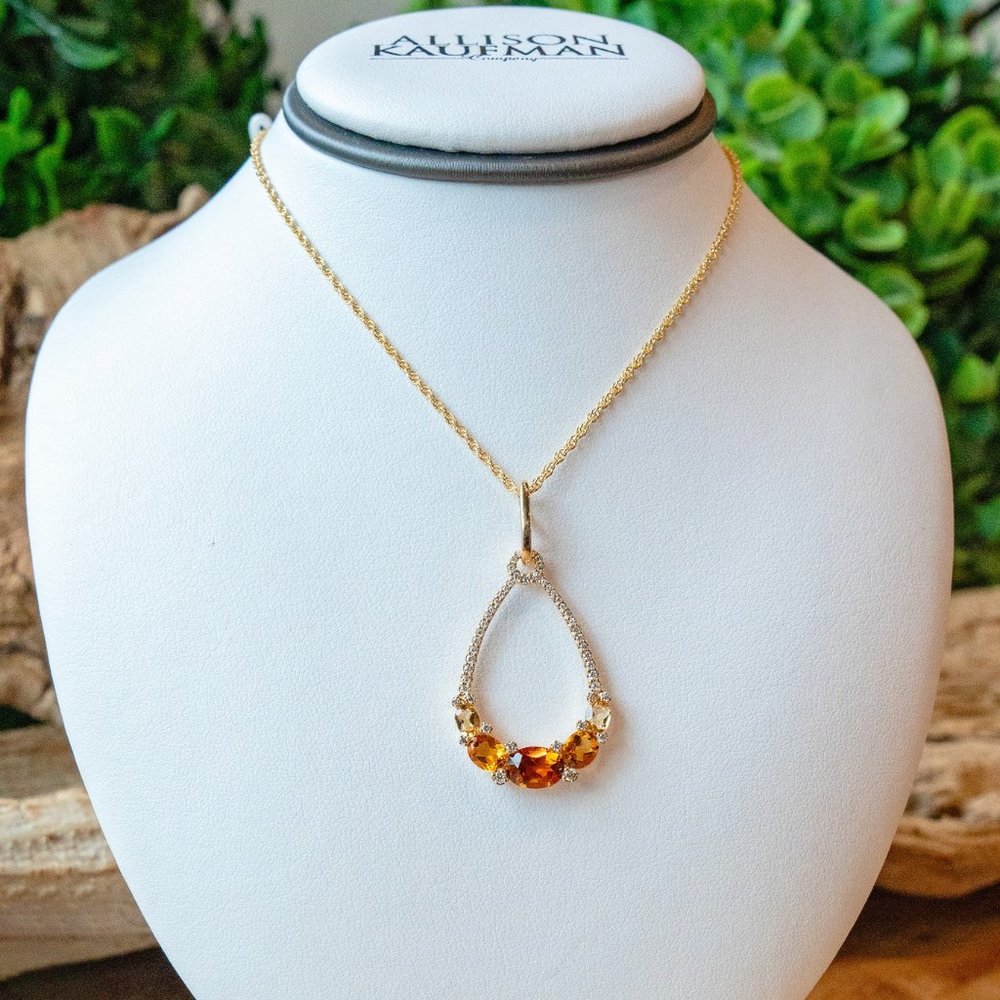 NIB-14K Yellow Gold Ombre Citrine With Diamond Necklace - MSRP: $3,000.00